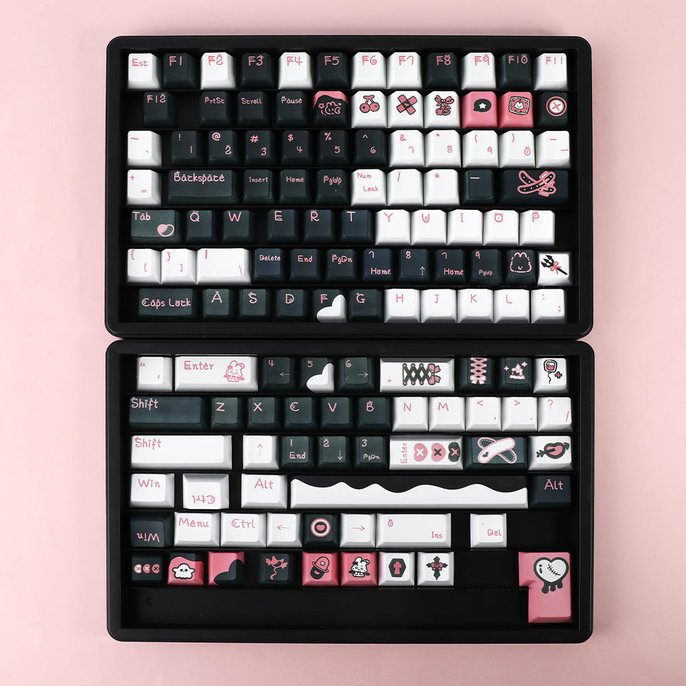 🖤💀 Pink & Black Grunge Goth Keycaps: Where Edgy Meets Adorable