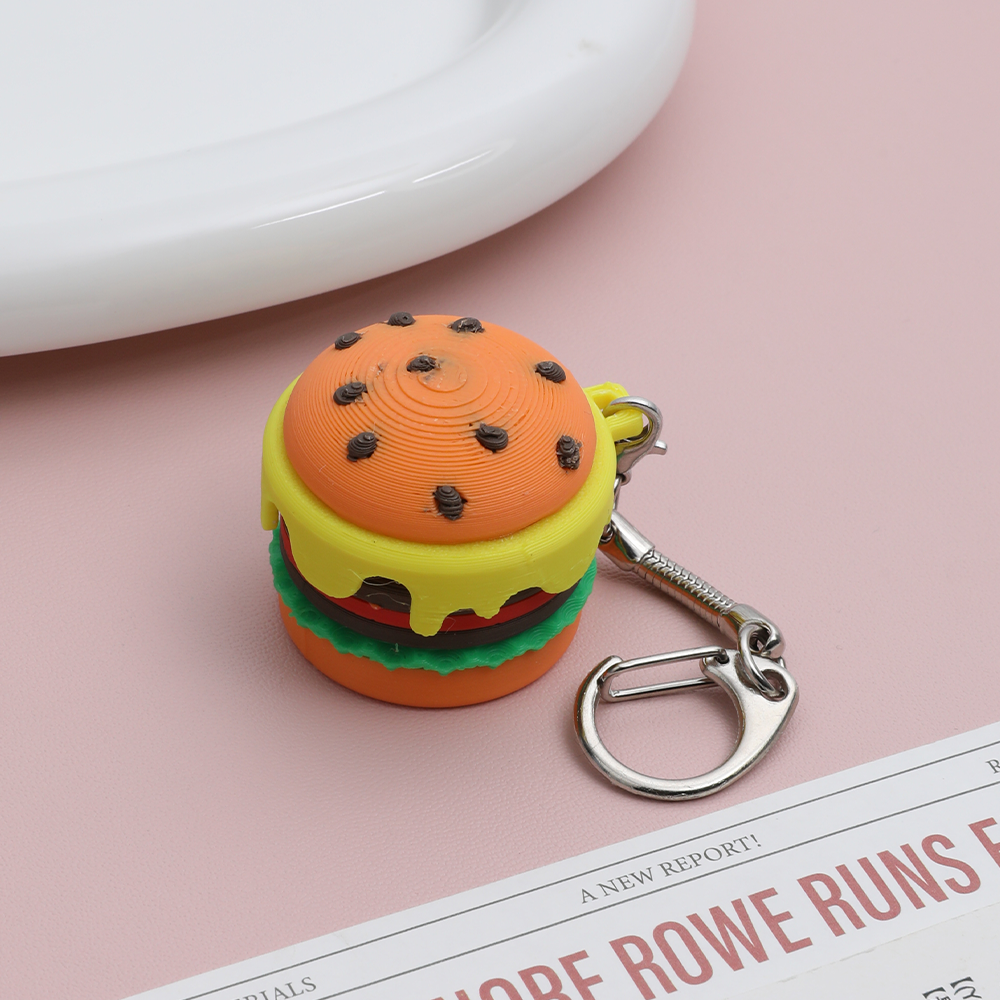 Mini 3D Cheeseburger Pop-Up Clicker Fidget Toy Cute Fast Food Stress Relief Keychain