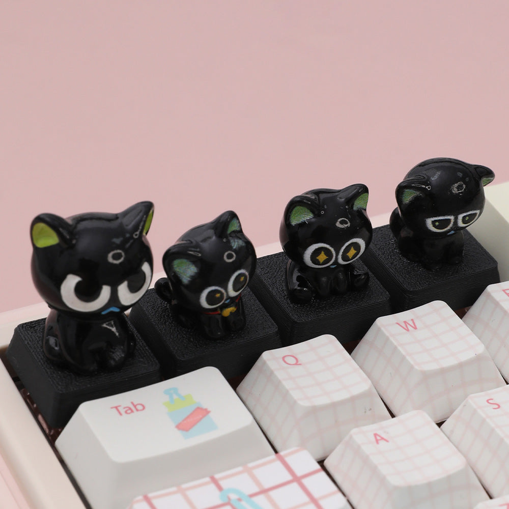 Black Cat 3D Artisan Keycap Set – Adorable Chibi Cats for Your Keyboard