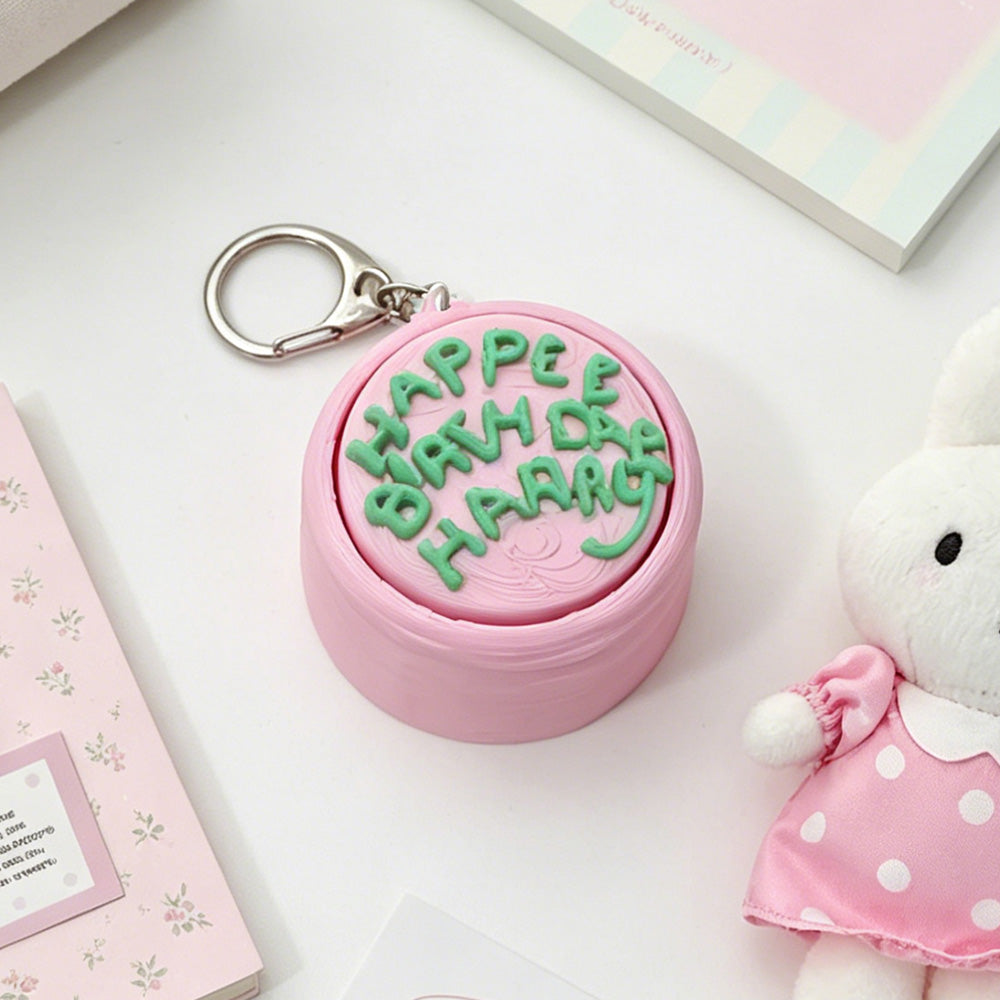 Pink Happy Birthday Cake Clicker Fidget Toy - Kawaii Mini Cake Stress Relief Keychain