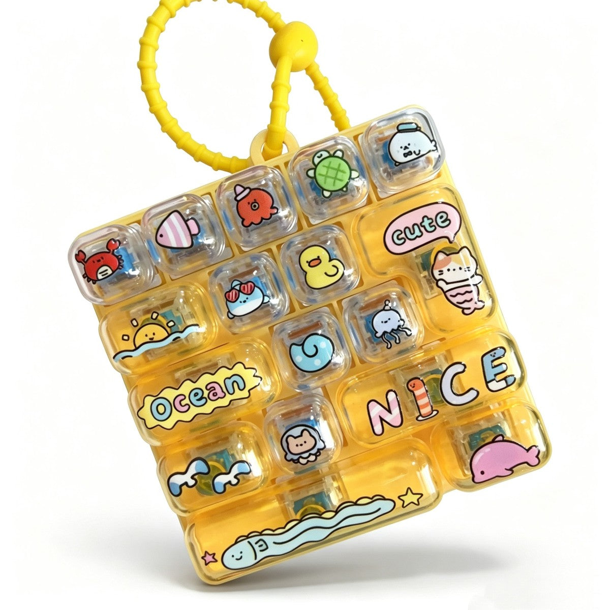 Animal 14-Key keycap clicker keychain, Yellow Ocean
