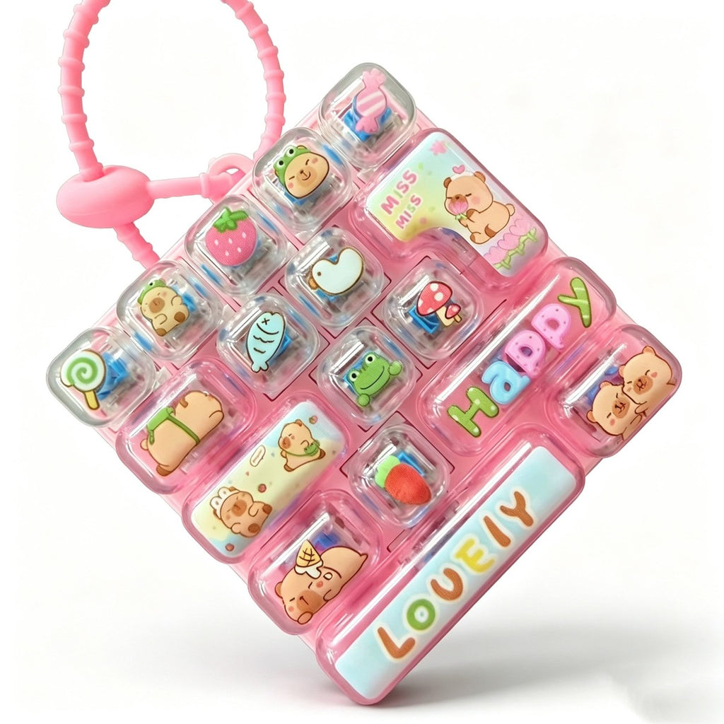 Animal 14-Key keycap clicker keychain, Pink Capybara