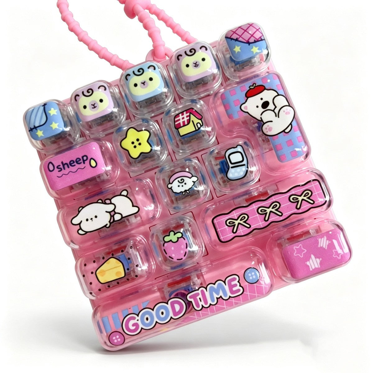 Animal 14-Key keycap clicker keychain, Pink Lamb