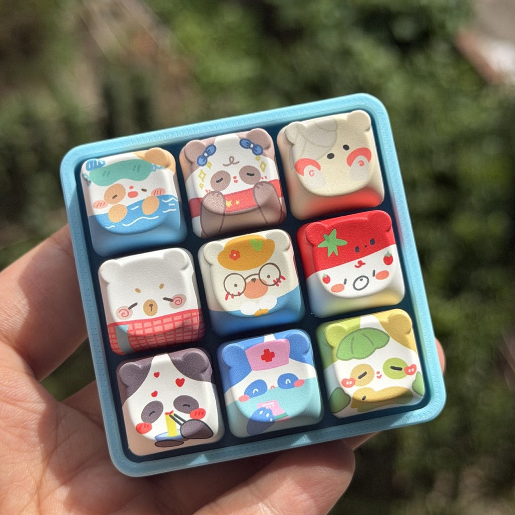 Cute Bear Blue-Base keycap clicker keychain, 9-Key Dopamine Bear