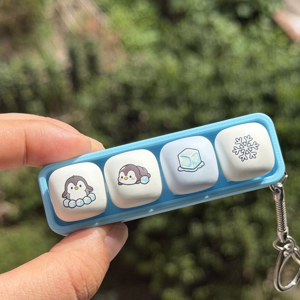 Cute Bear Blue-Base keycap clicker keychain, 4-Key Penguin In-Line