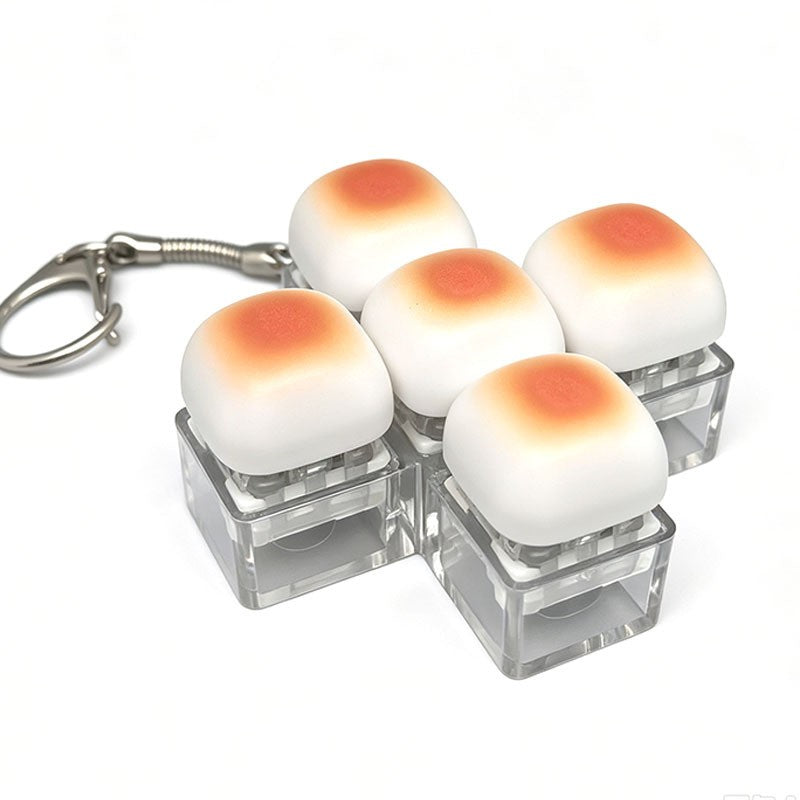 Caramel bread keycap clicker keychain, 5-key cross layout
