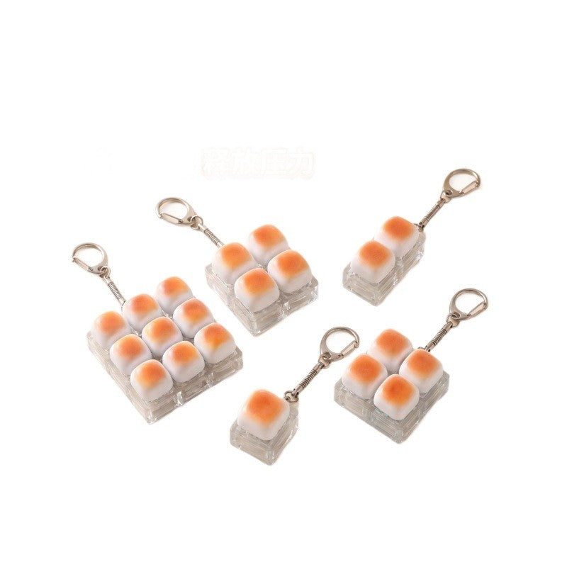 Caramel bread keycap clicker keychains in 1, 4, 6 and 9-key layouts