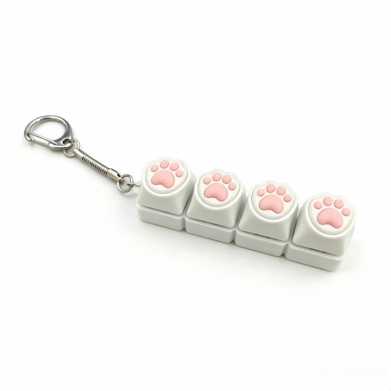 Cat Paw 4-Key keycap clicker keychain, Long-Strip White