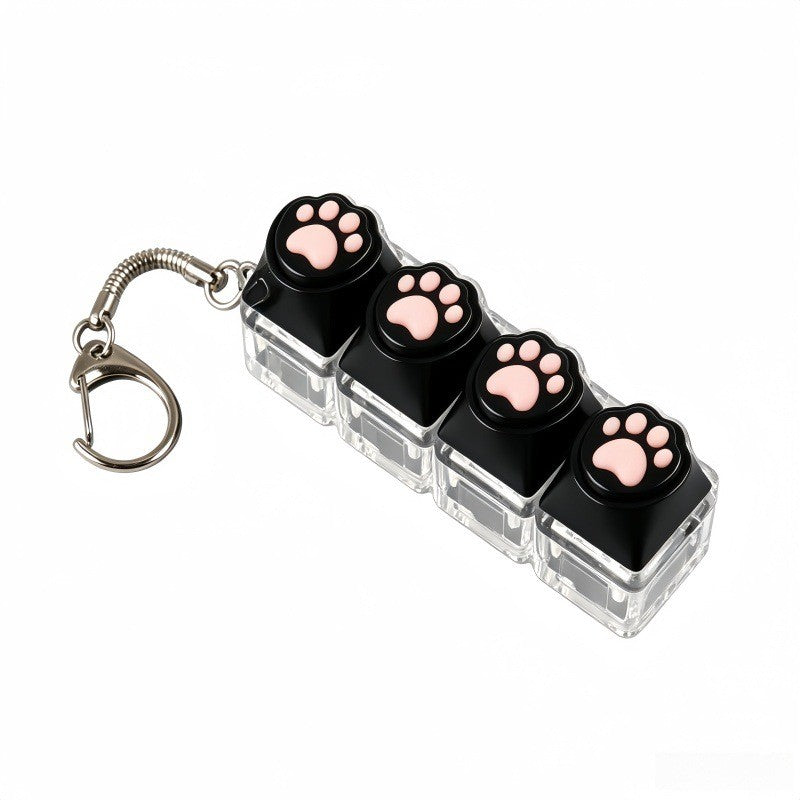 Cat Paw 4-Key keycap clicker keychain, Long-Strip Black