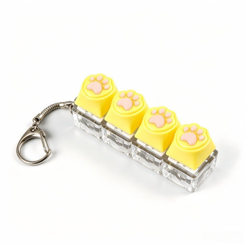 Cat Paw 4-Key keycap clicker keychain, Long-Strip Yellow