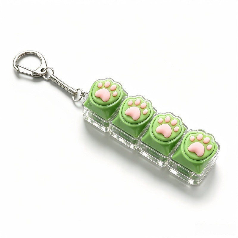 Cat Paw 4-Key keycap clicker keychain, Long-Strip Green
