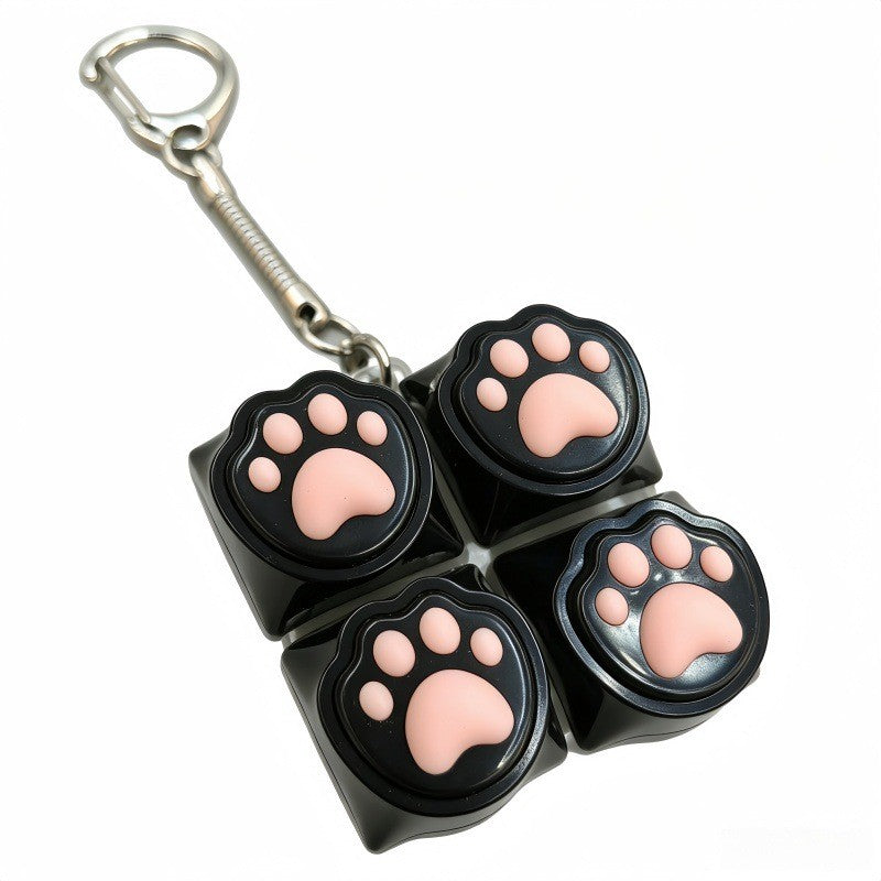 Cat Paw 4-Key keycap clicker keychain, Square-Block Black