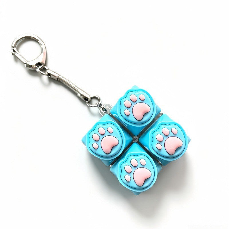 Cat Paw 4-Key keycap clicker keychain, Square-Block Blue