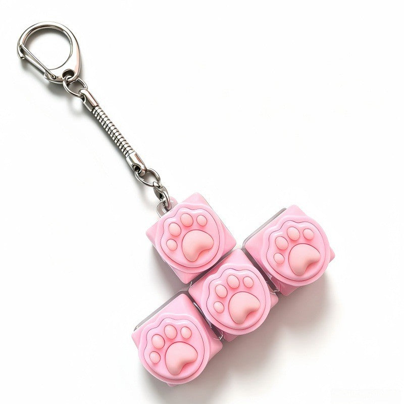 Cat Paw 4-Key keycap clicker keychain, T-Shape Pink