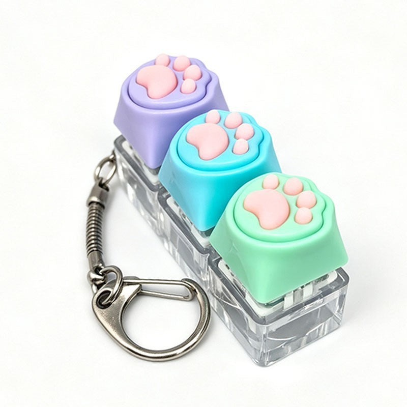 Cat paw keycap clicker keychain, 3-key multicolour