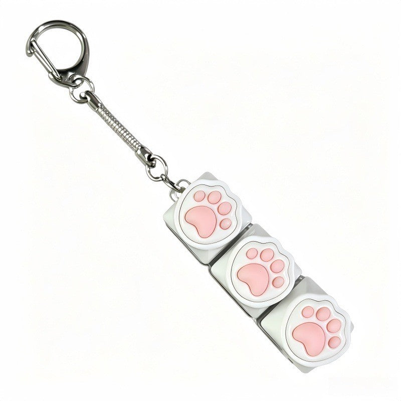 Cat paw keycap clicker keychain, 3-key white