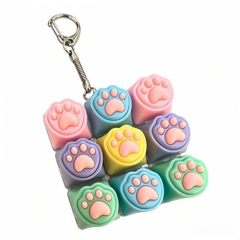 Cat paw keycap clicker keychain, 9-key multicolour