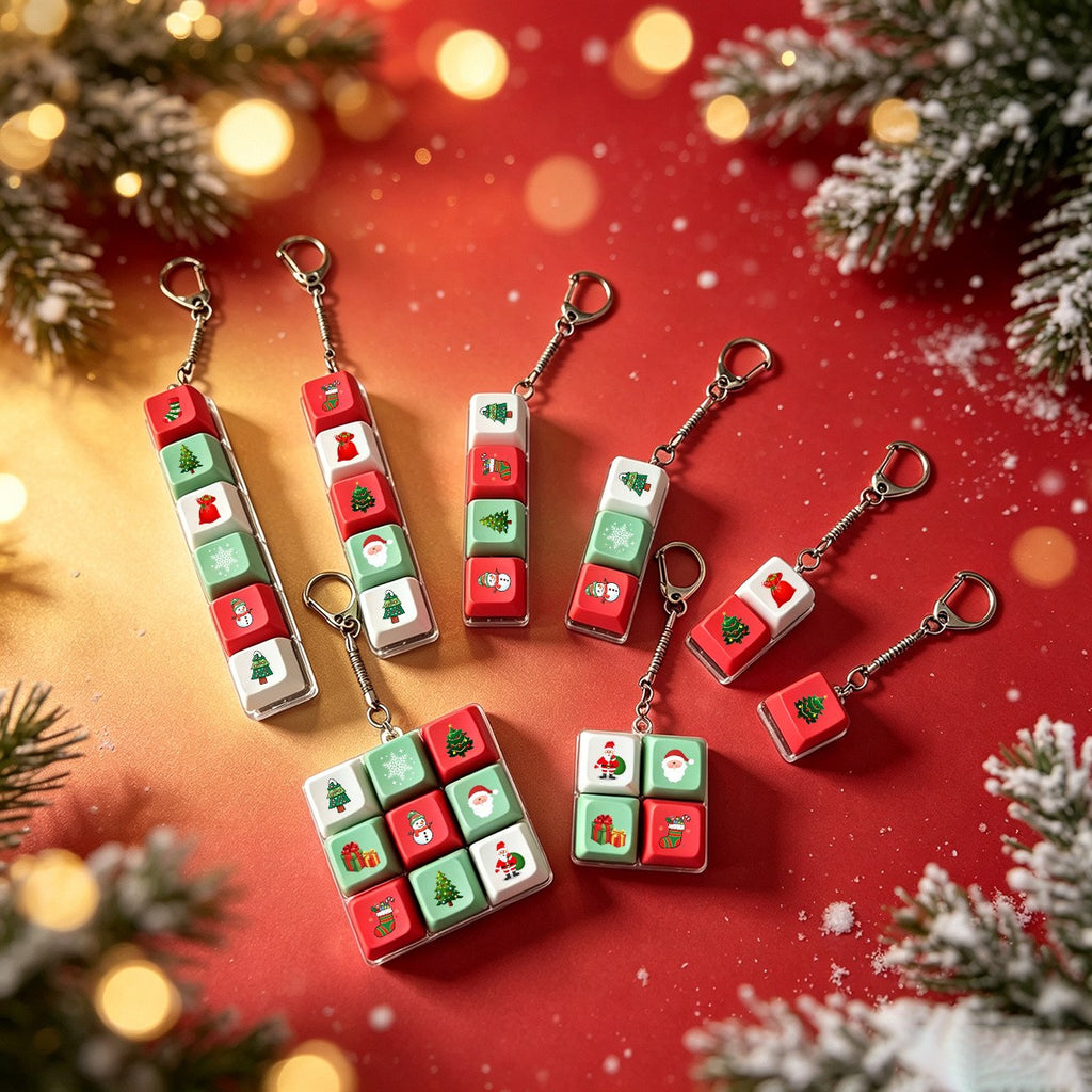 Christmas keycap clicker keychains in red, green and white
