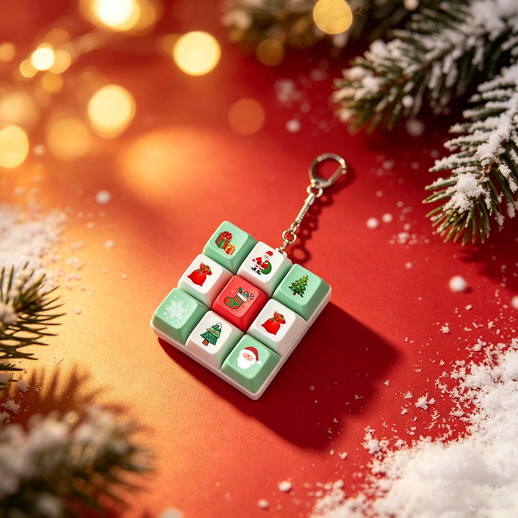 Christmas keycap clicker keychain, 9-Key White Base