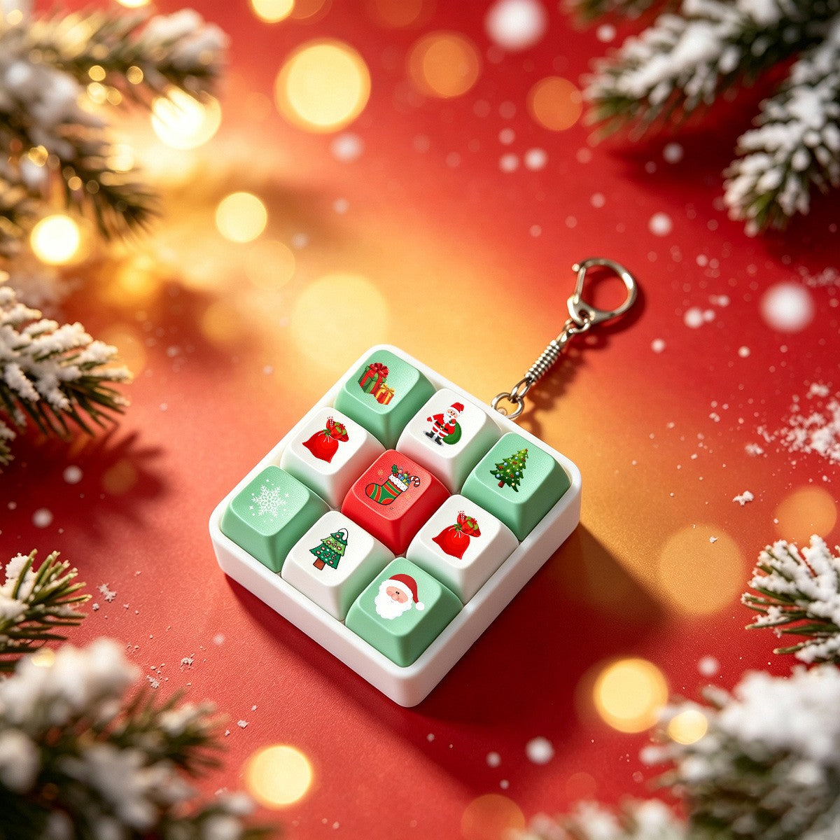 Christmas keycap clicker keychain, 9-Key 3D Recessed Base