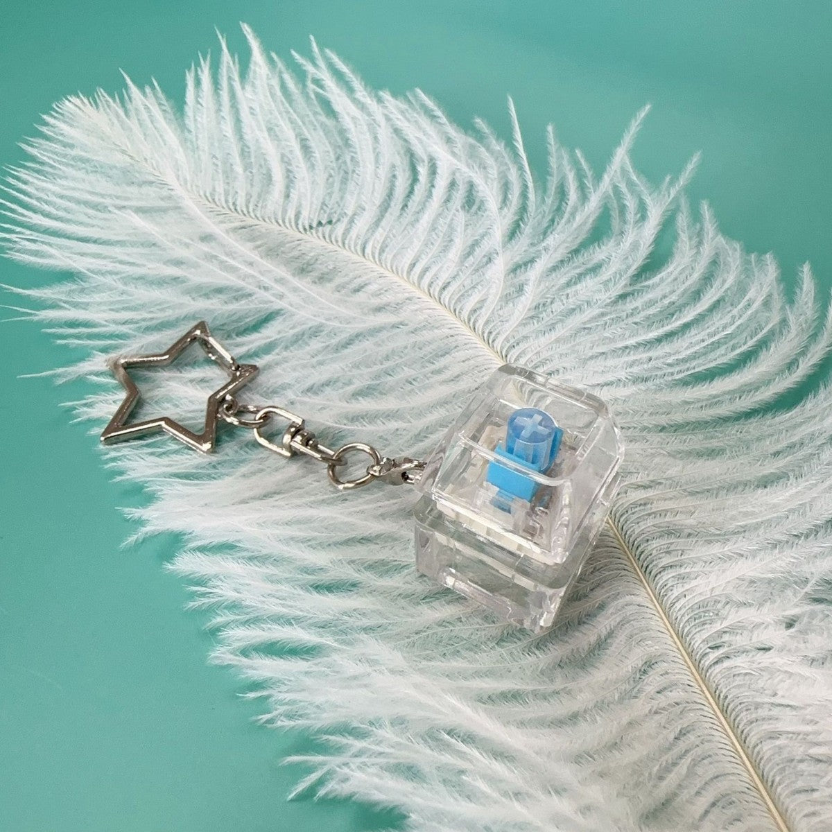 Clear PC keycap clicker keychain with silver star chain