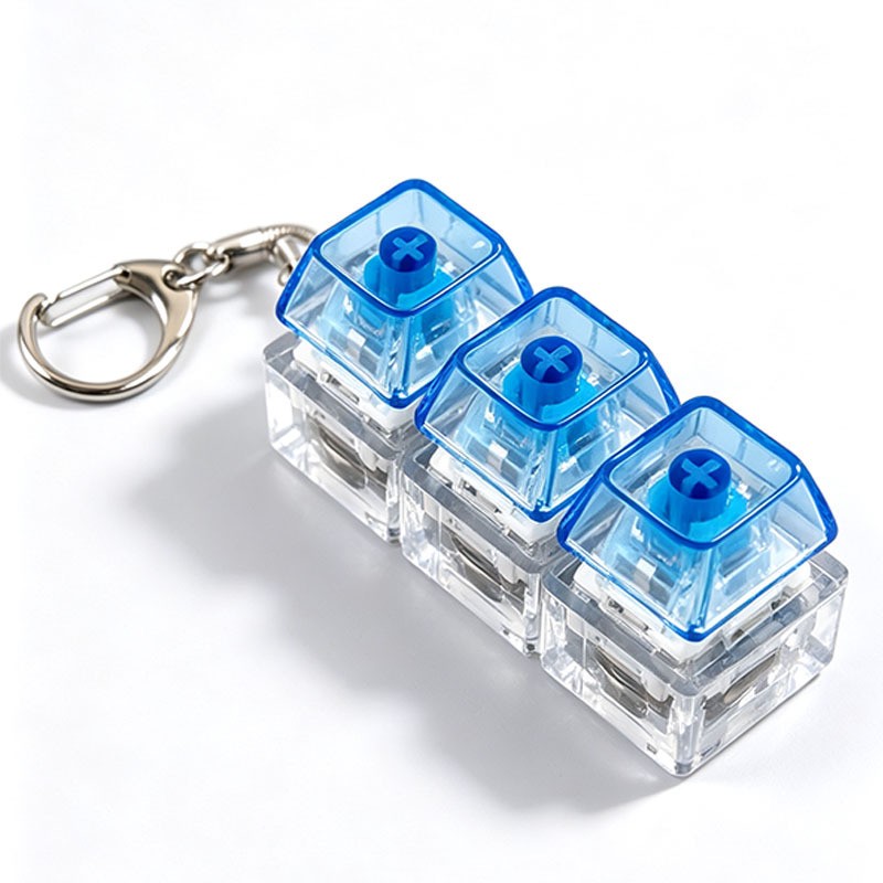 Clear Switch 3-Key keycap clicker keychain, Blue