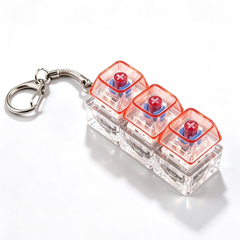 Clear Switch 3-Key keycap clicker keychain, Red