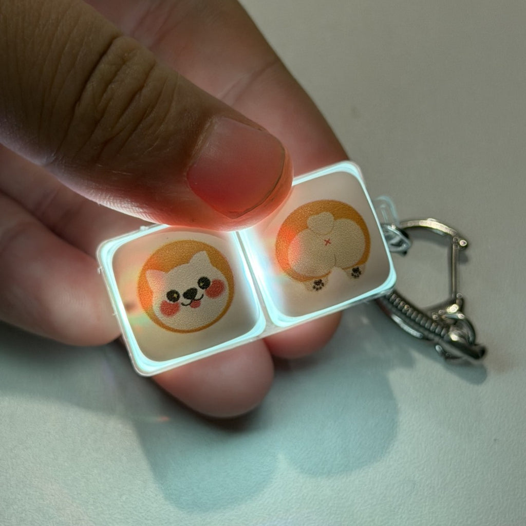 Corgi 2-key keycap clicker keychain with a glowing base