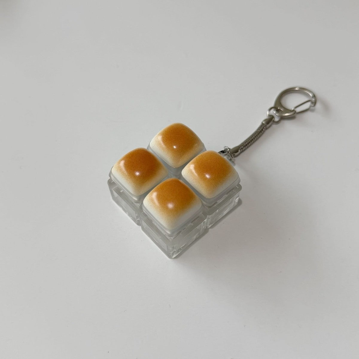 Golden Bread Block keycap clicker keychain, 4-Grid Bread