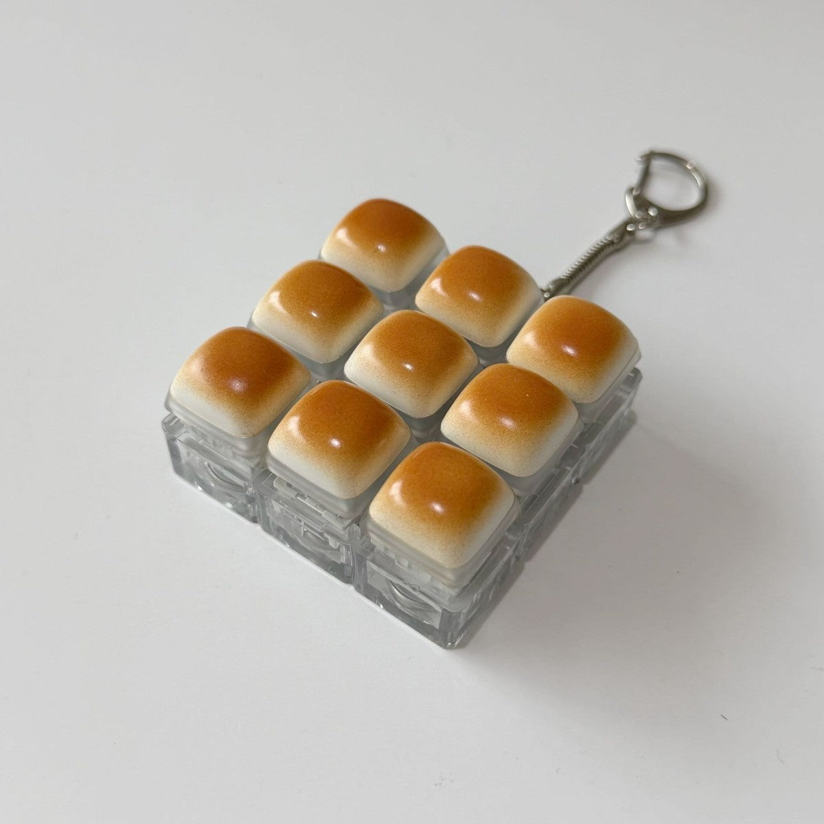 Golden Bread Block keycap clicker keychain, 9-Key Bread