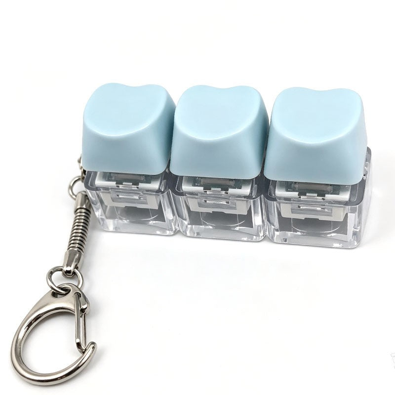 Heart keycap clicker keychain, 3-key light blue
