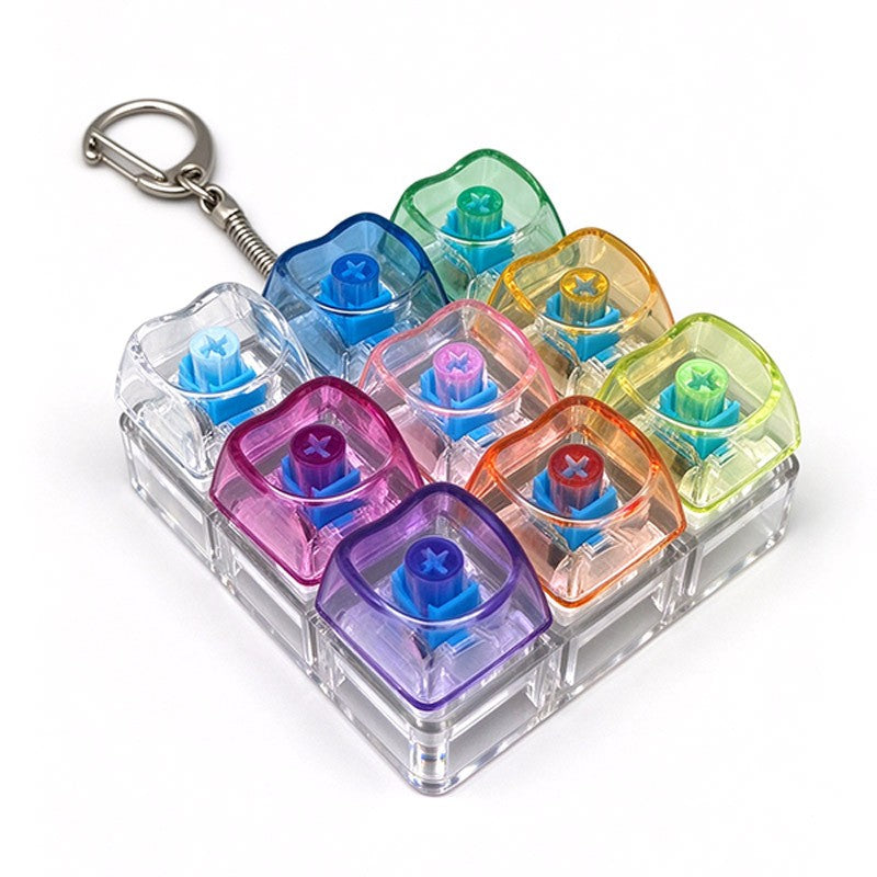 Heart keycap clicker keychain, 9-key translucent multicolour