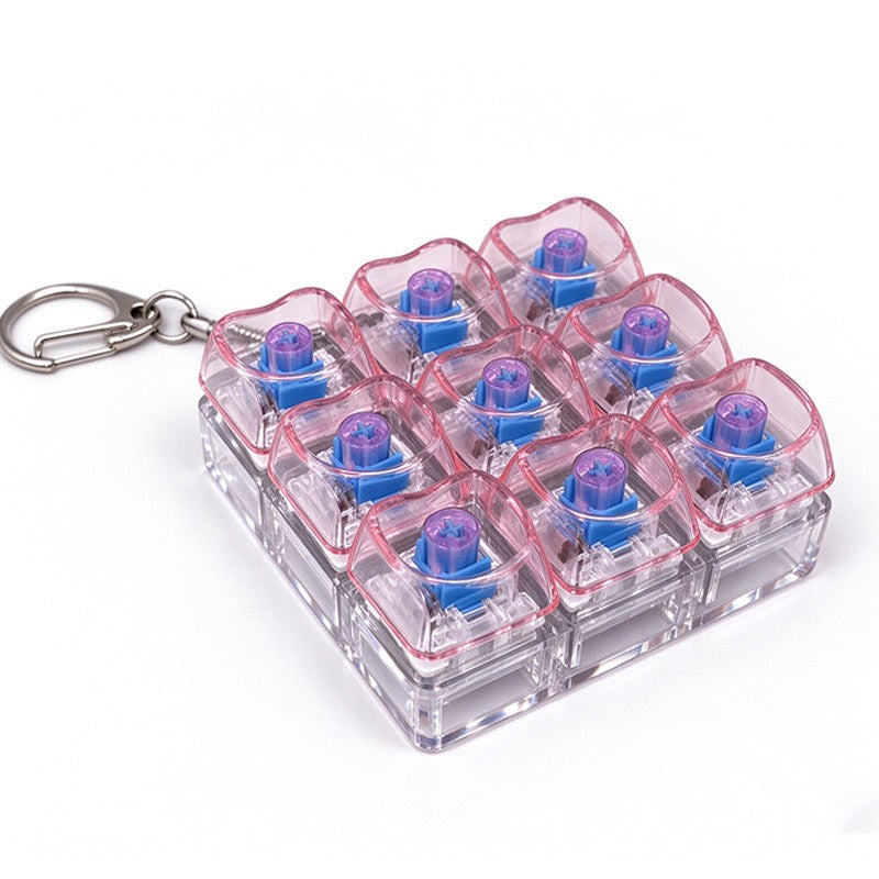 Heart keycap clicker keychain, 9-key translucent pink