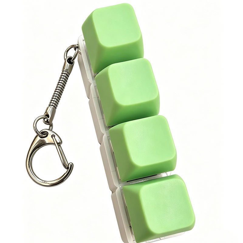 Macaron White-Base 4-Key keycap clicker keychain, Green