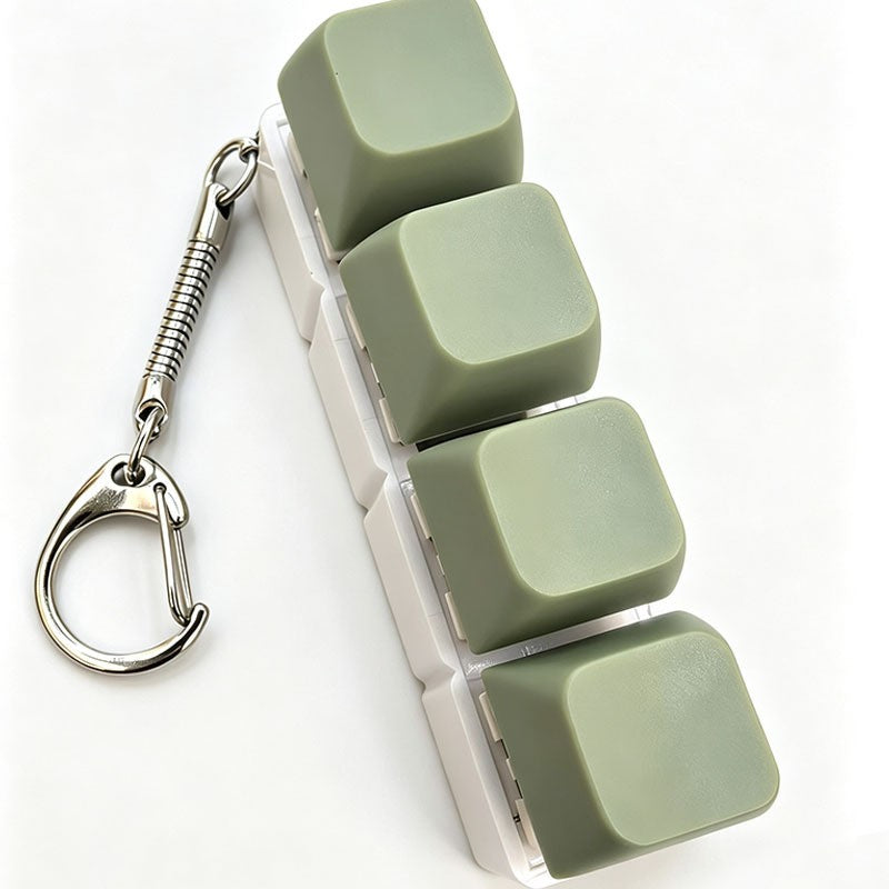 Macaron White-Base 4-Key keycap clicker keychain, Sage Green