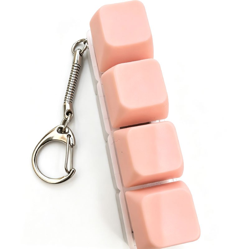 Macaron White-Base 4-Key keycap clicker keychain, Pink
