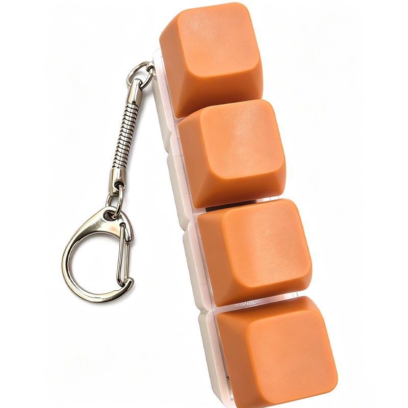 Macaron White-Base 4-Key keycap clicker keychain, Orange