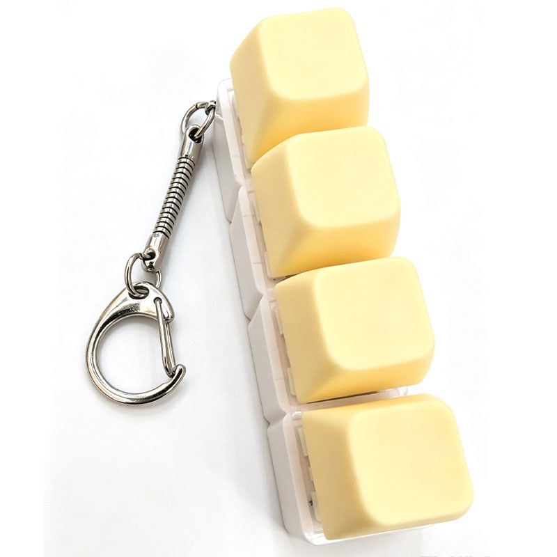 Macaron White-Base 4-Key keycap clicker keychain, Yellow