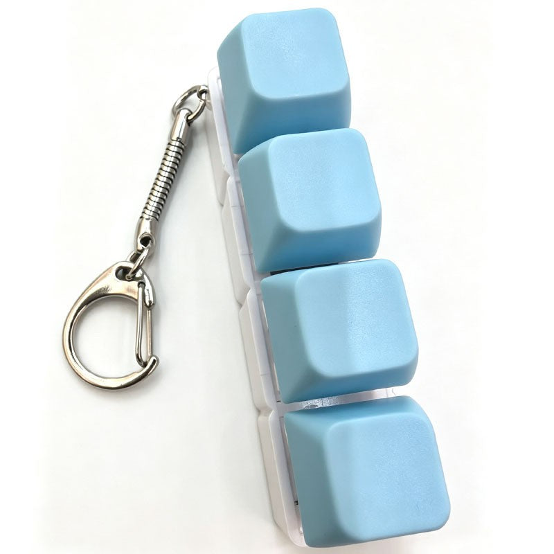 Macaron White-Base 4-Key keycap clicker keychain, Sky Blue