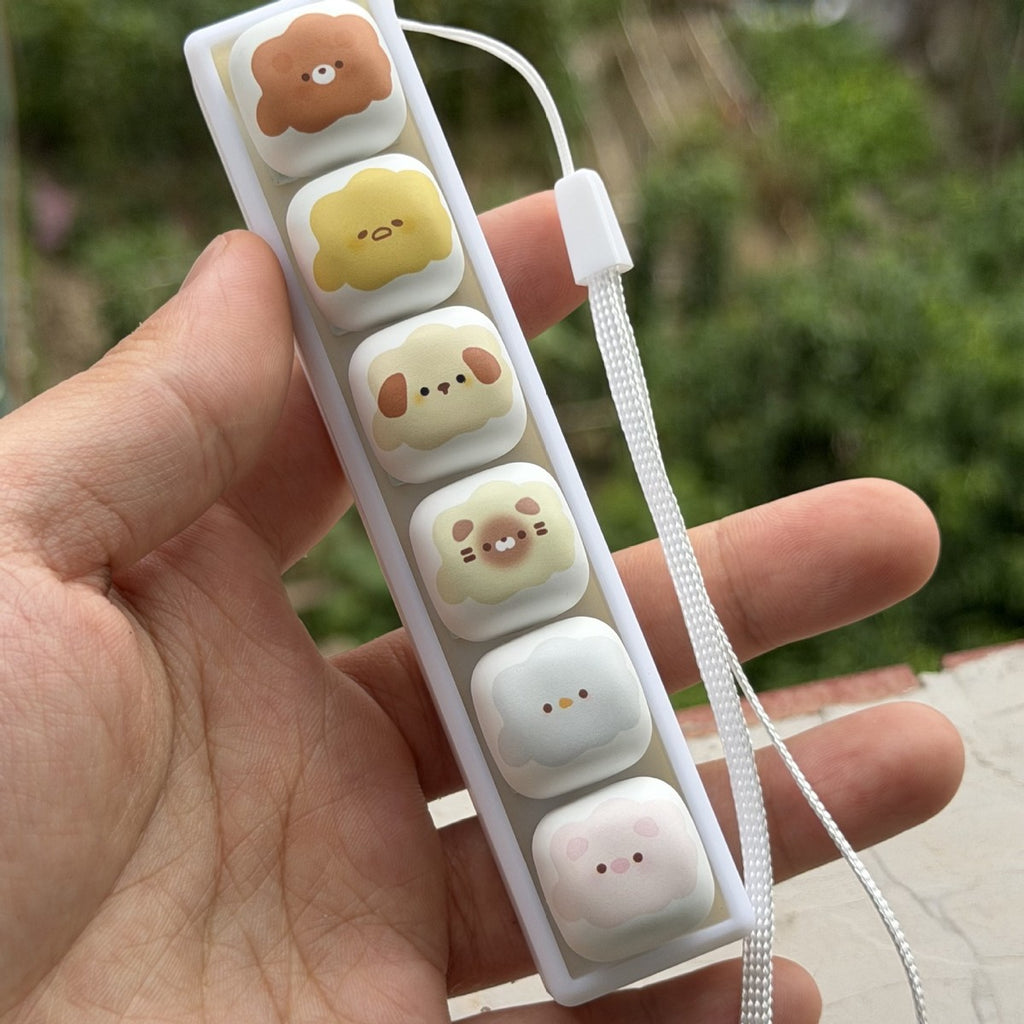 Marshmallow Animal keycap clicker keychain, 6-Key Strip