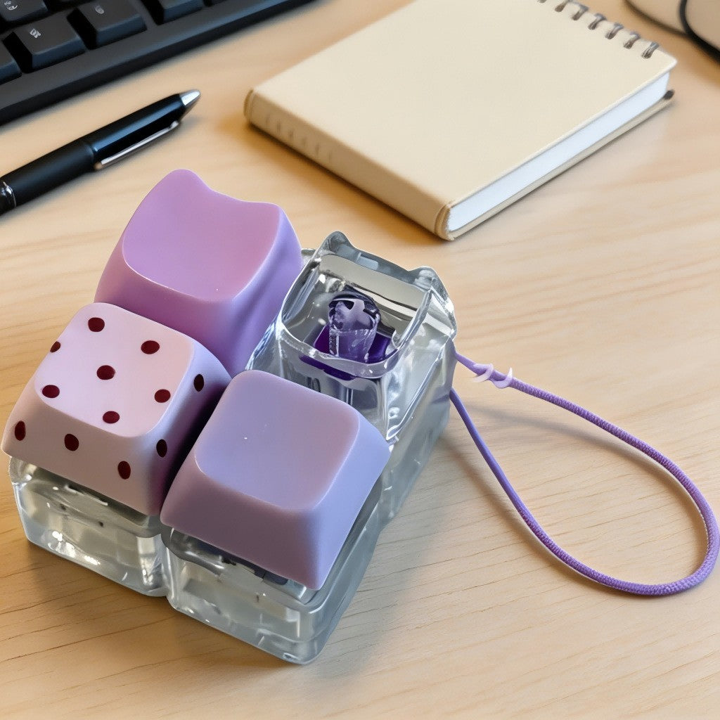 Pastel Cat-Head 4-Key keycap clicker keychain, Purple