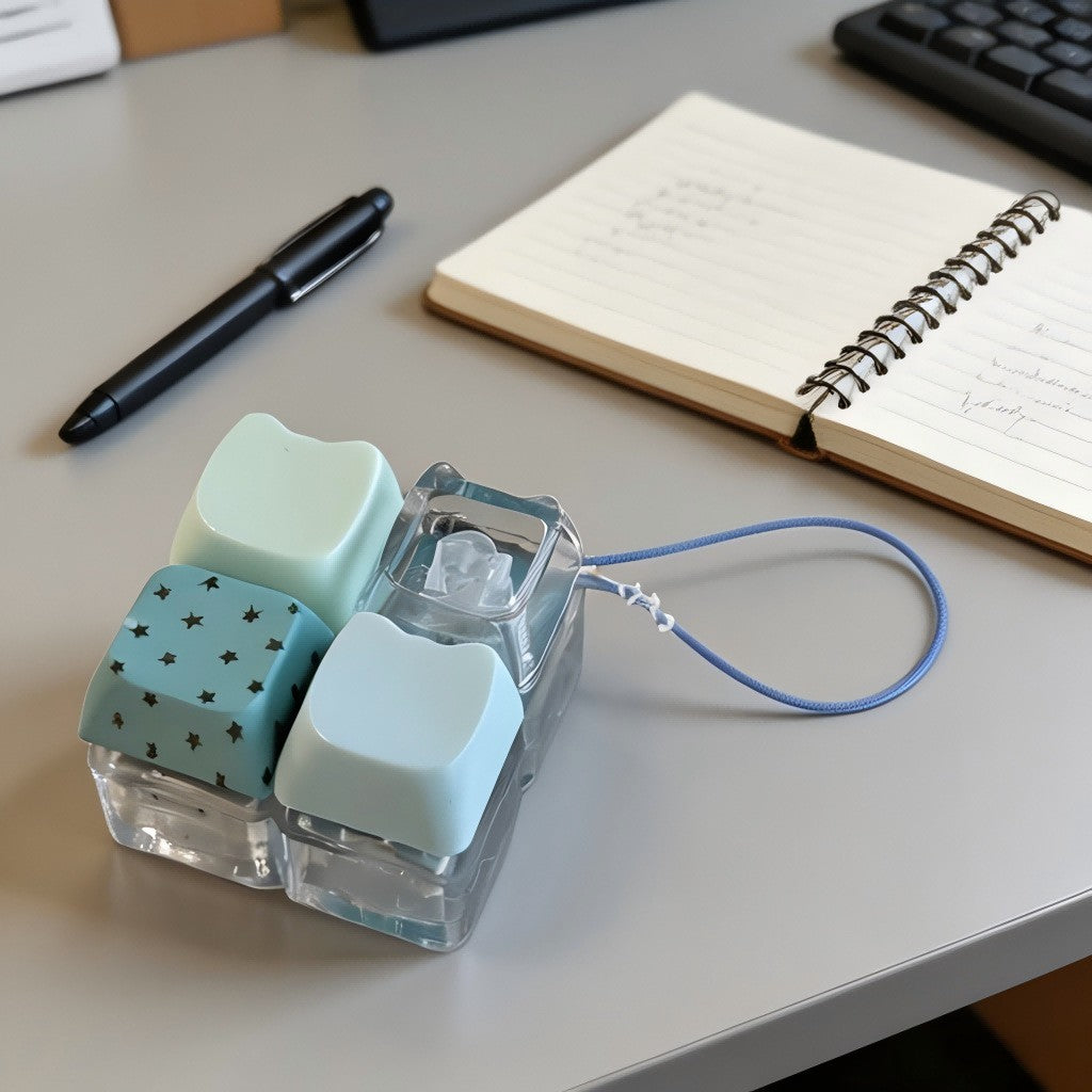 Pastel Cat-Head 4-Key keycap clicker keychain, Green