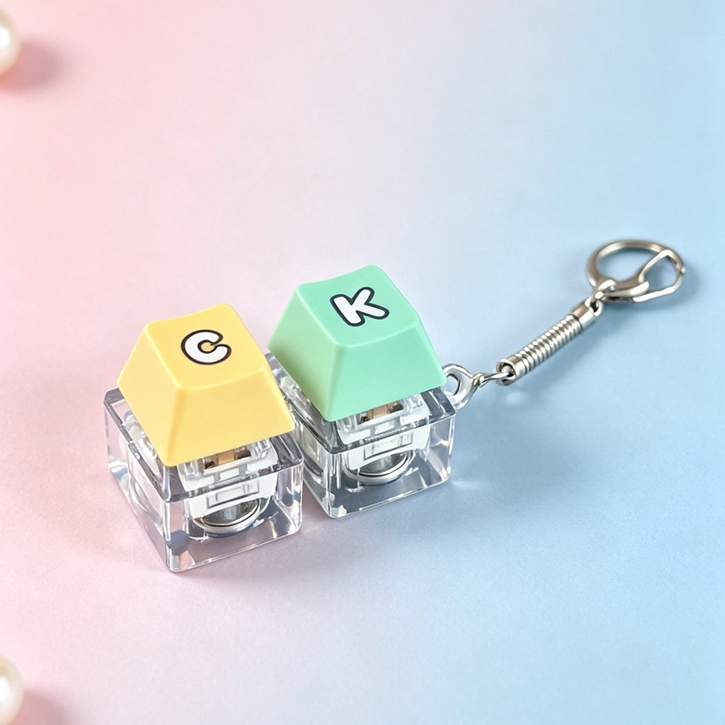 Pastel Letter & Emoji keycap clicker keychain, 2-Key