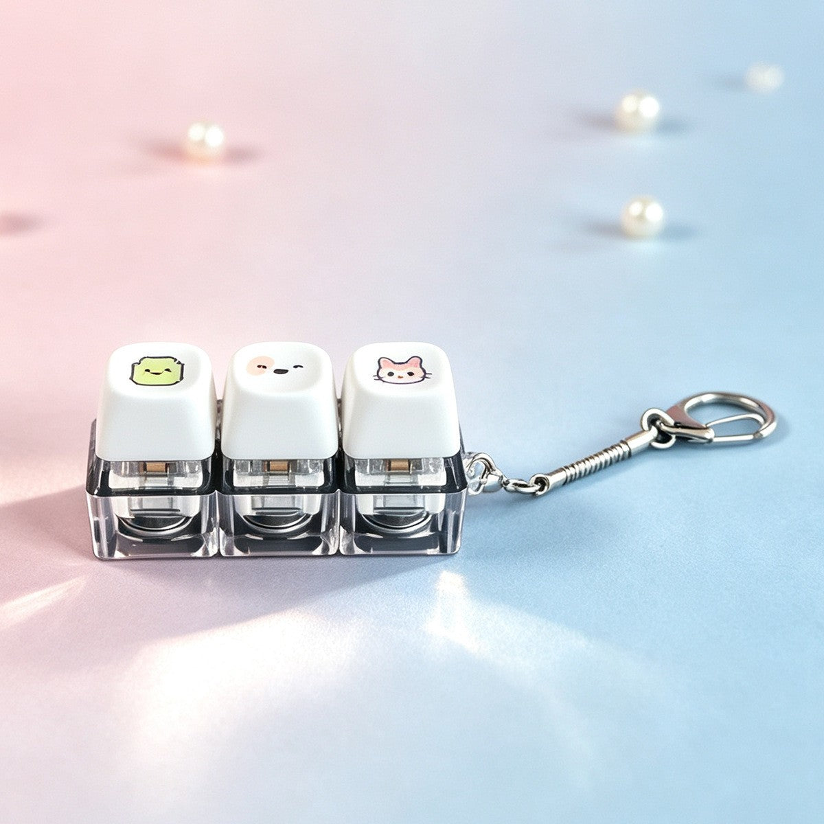 Pastel Letter & Emoji keycap clicker keychain, 3-Key