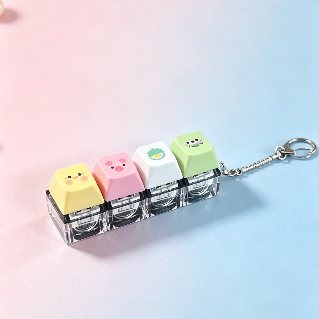 Pastel Letter & Emoji keycap clicker keychain, 4-Key