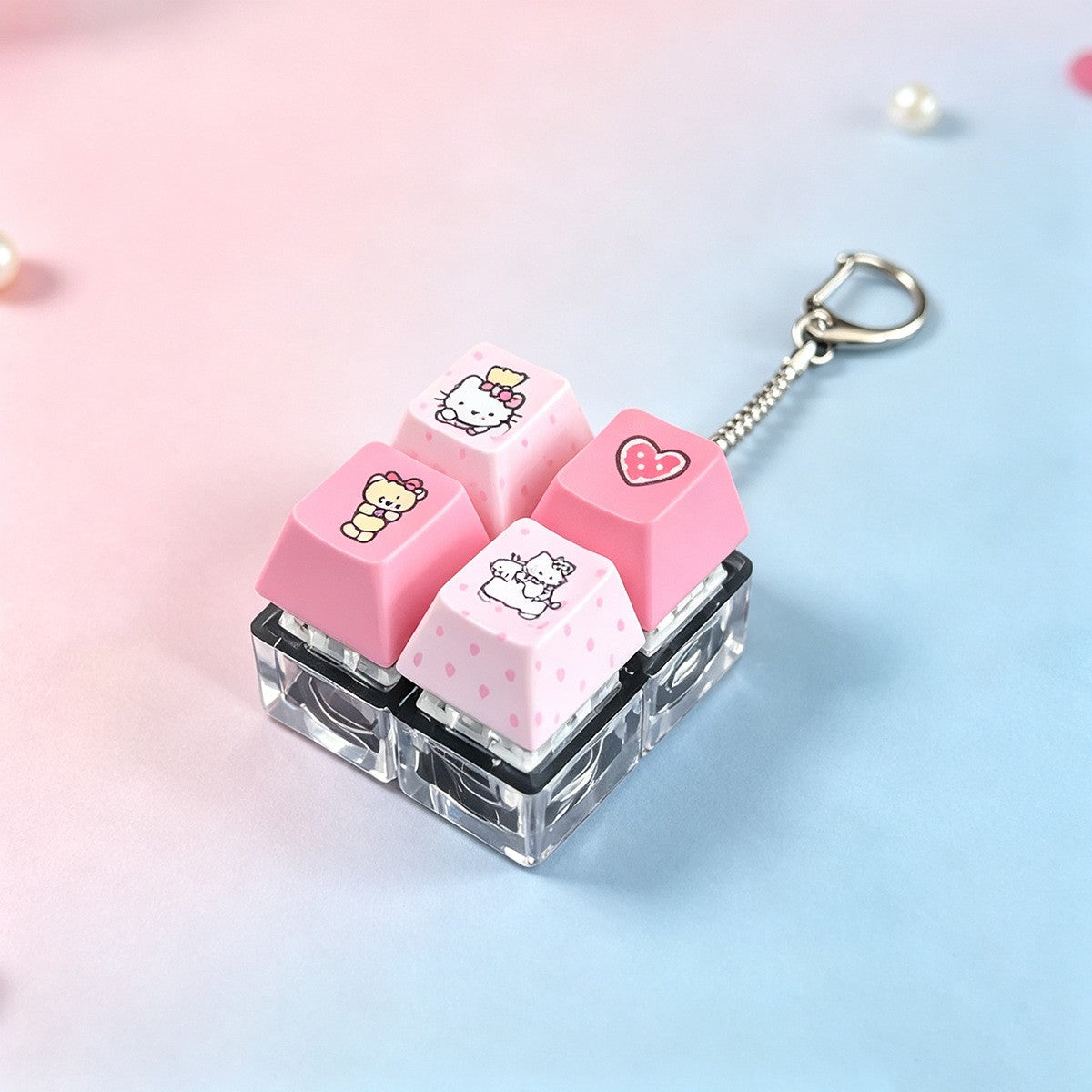 Pastel Letter & Emoji keycap clicker keychain, 4-Grid