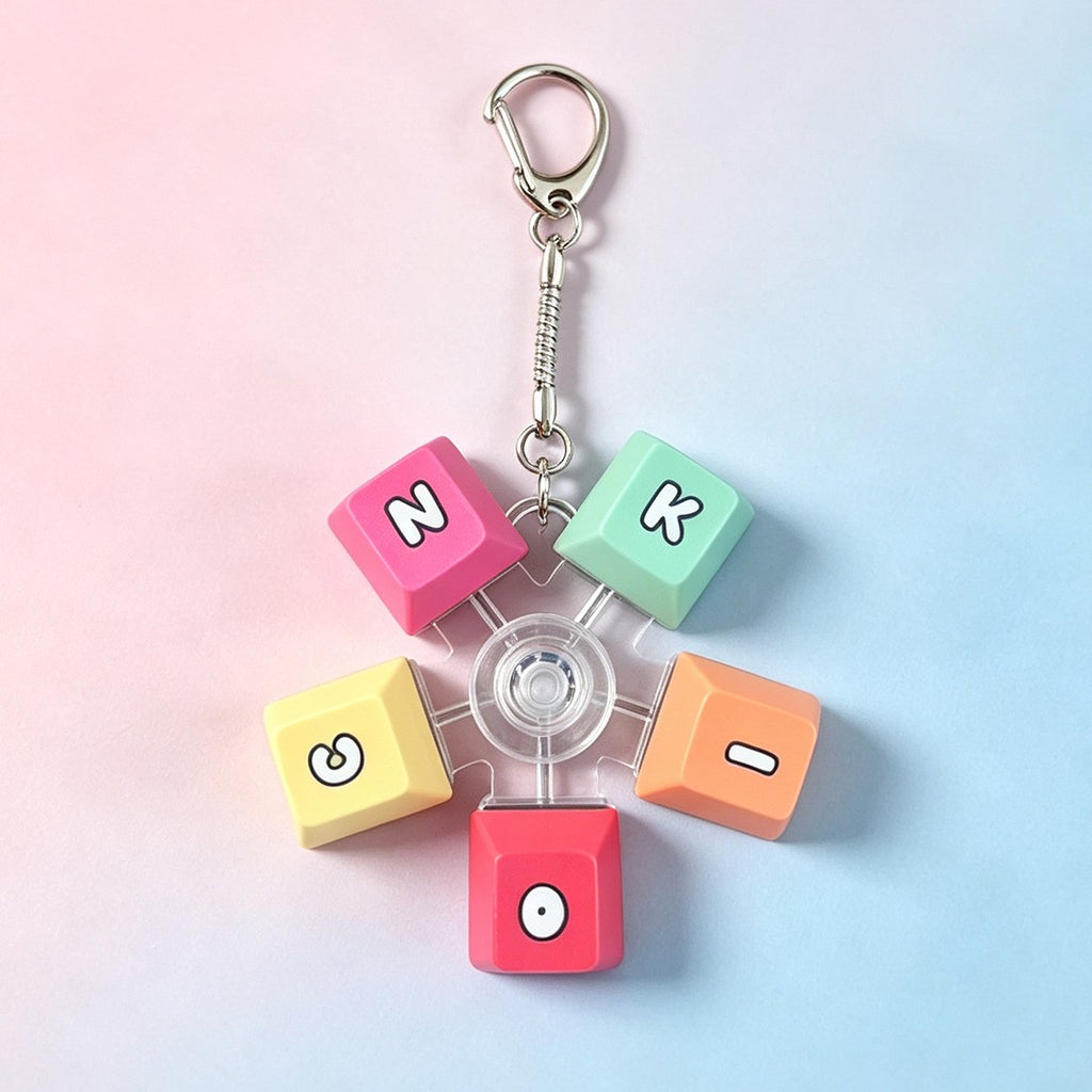 Pastel Letter & Emoji keycap clicker keychain, 5-Key Spinner