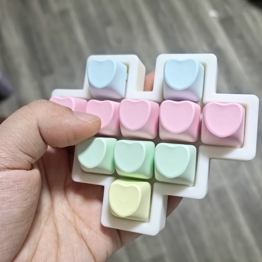 Pastel Heart 11-Key keycap clicker keychain, Pastel Mix
