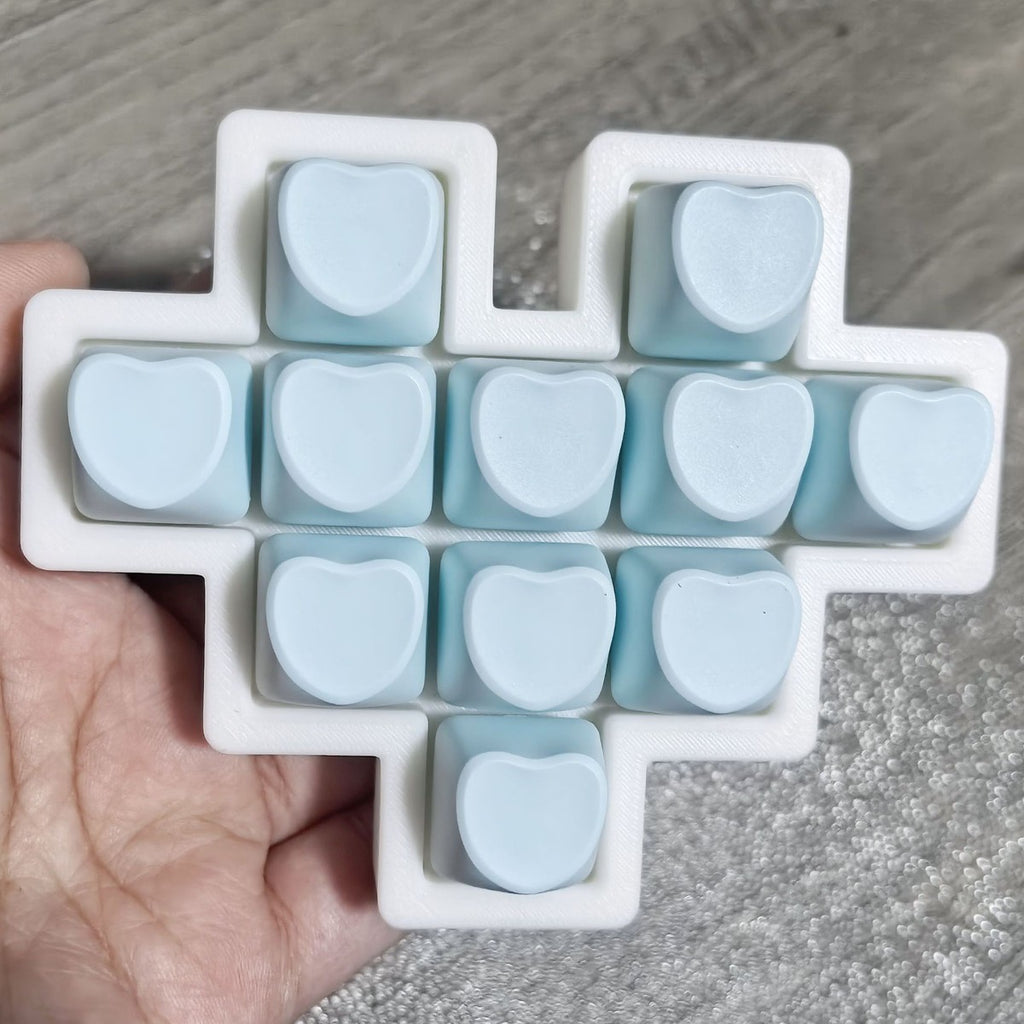 Pastel Heart 11-Key keycap clicker keychain, Light Blue