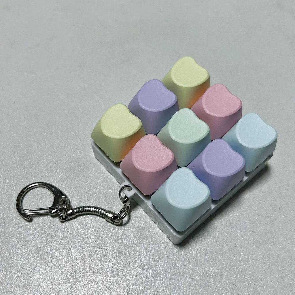 Pastel Heart 9-Key keycap clicker keychain, Rainbow Mix